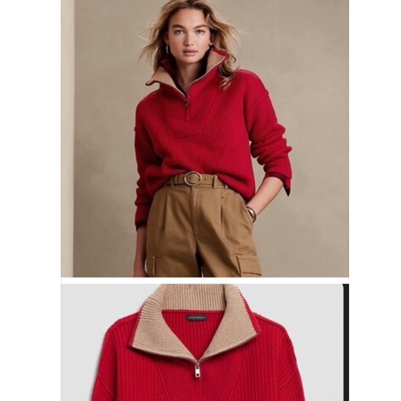 NWT BANANA REPUBLIC HALF ZIP STAND COLLAR SWEATER wool cashmere blend - Picture 3 of 16